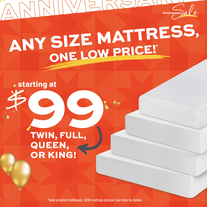 Advertisement for mattress sale with text and mattress on an orange background