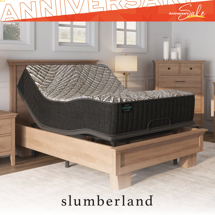 Slumberland adjustable bed in a bedroom setting with 'Anniversary Sale' text.