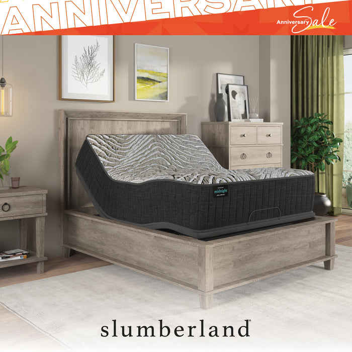 Slumberland adjustable bed in a room setting with 'Anniversary Sale' text.