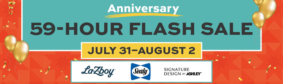 Promotional banner for a 59-hour flash sale with dates and brand logos.