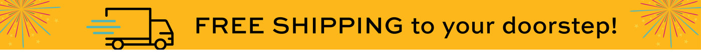 Promotional banner with text 'FREE SHIPPING to your doorstep!' and a truck icon on a yellow background.