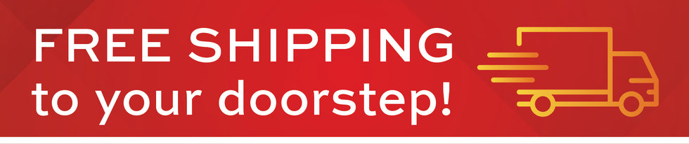 A red promotional banner with white text reading 'FREE SHIPPING to your doorstep!' and a yellow delivery truck icon on the right.