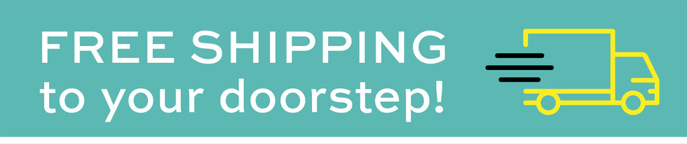 A teal promotional banner with the text 'FREE SHIPPING to your doorstep!' in white, plus a yellow delivery truck icon on the right.