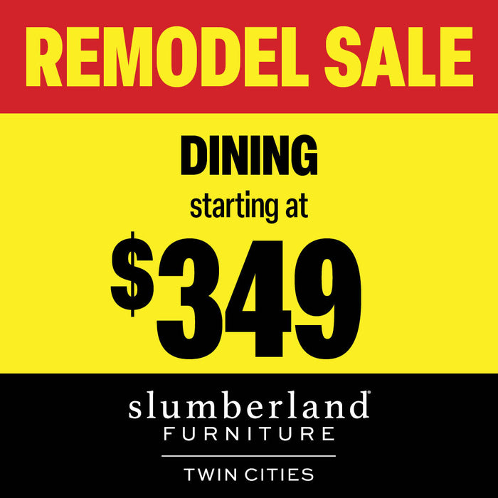 Slumberland Furniture remodel sale advertisement with yellow and red background