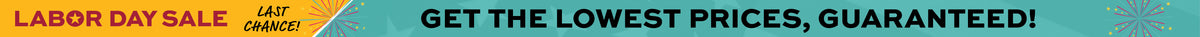 Labor Day Sale banner with the text 'LABOR DAY SALE' and 'GET THE LOWEST PRICES, GUARANTEED!' on a light gray background.