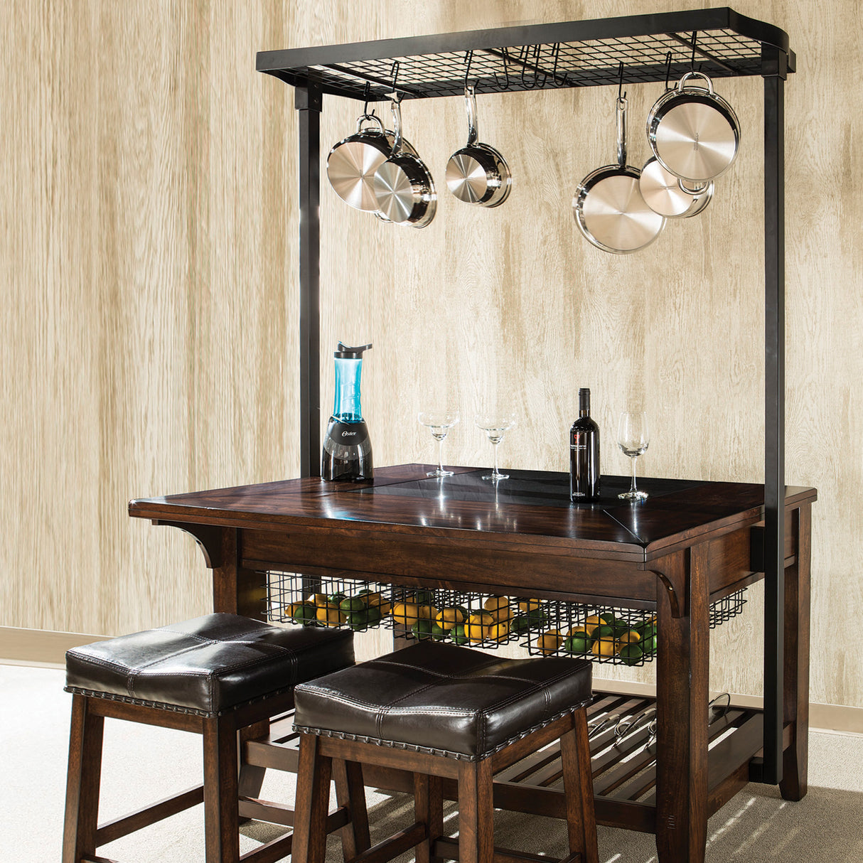 A room setting featuring Kona Raisin 24 Inch Backless Bar Stool