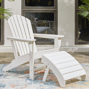 Sundown White Adirondack Chair on a patio