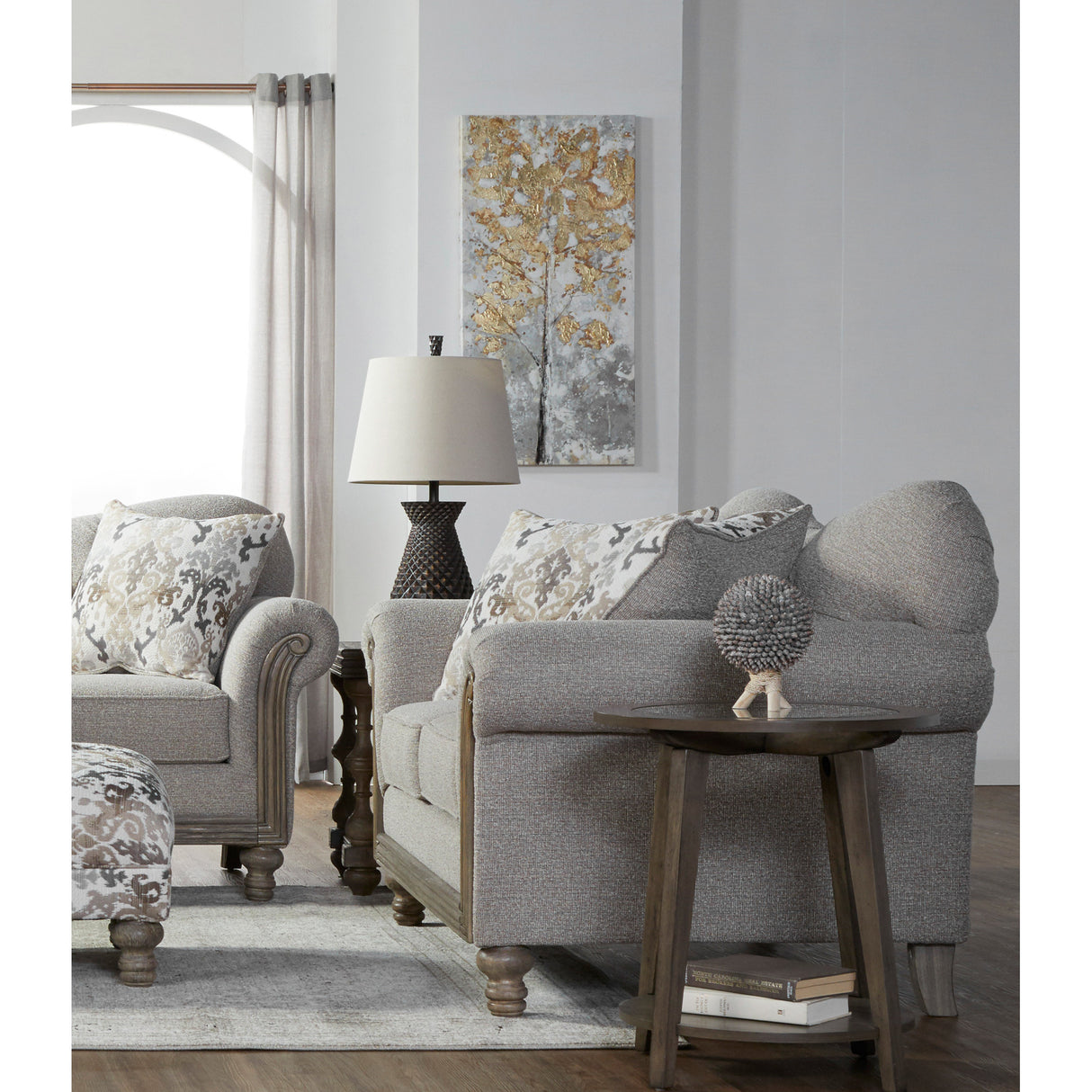 A room setting featuring Farlow Oyster Loveseat