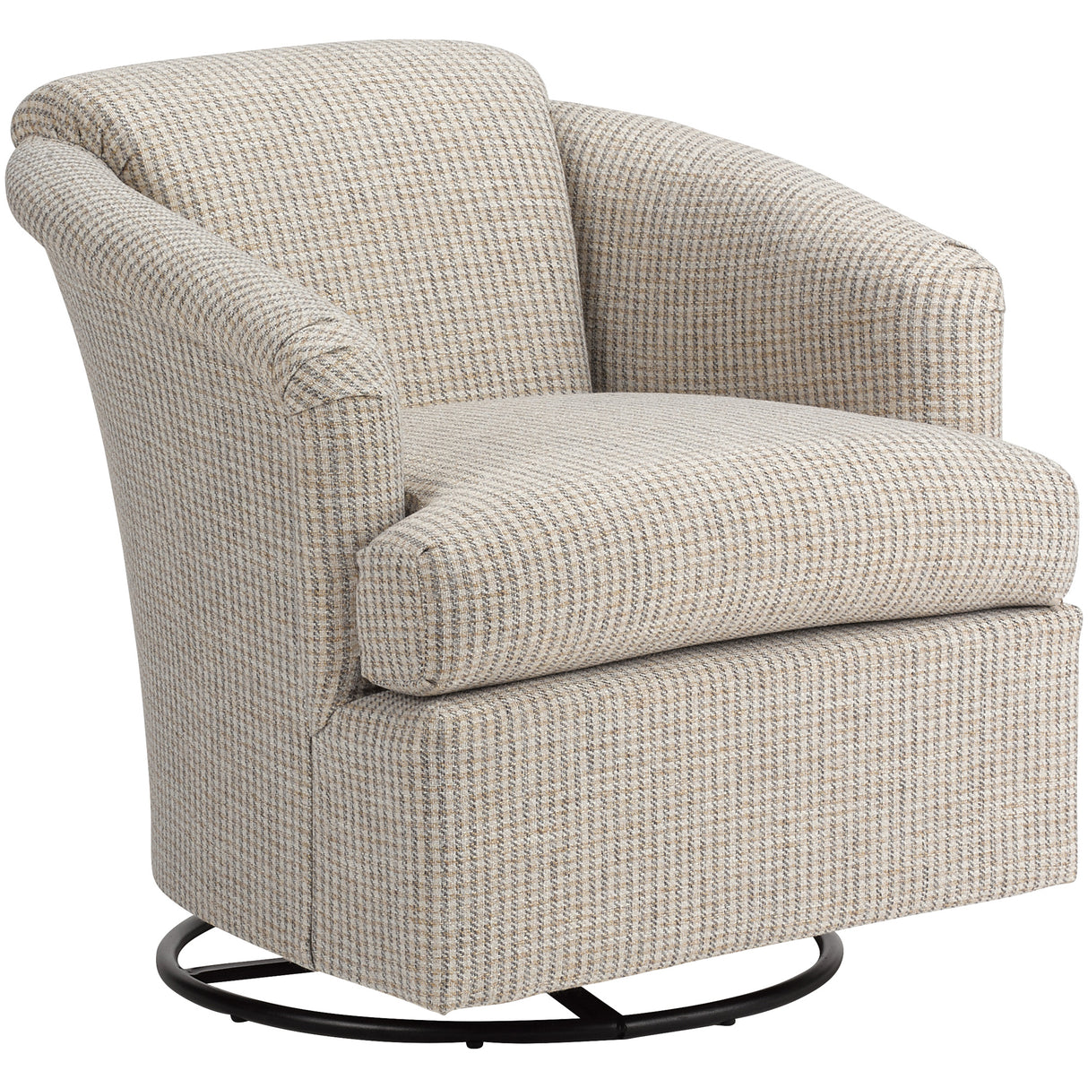 Detail image of Cass Graphite Swivel Glider Accent Chair with overlay of product dimensions