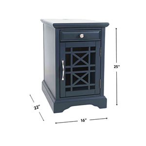 Detail image of Chilton Navy Chairside Table with overlay of product dimensions
