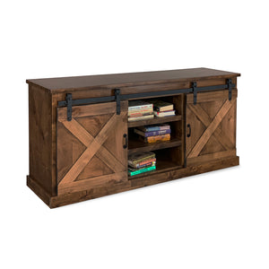 Front left view of Farmhouse Aged Whiskey 66 Inch Console