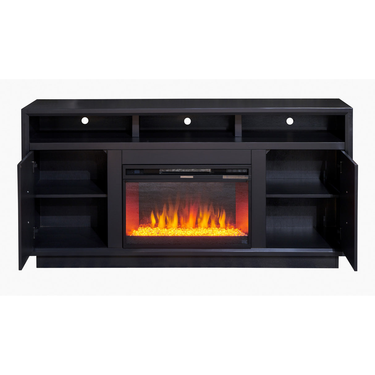 Open view of Sunset Seal 67 Inch Fireplace Console