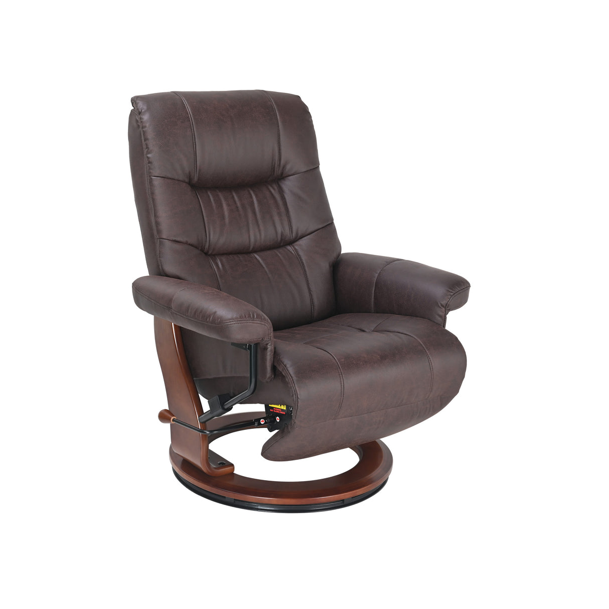 Front right view of Valencia Dark Brown Swivel Recliner with Flip Up Footrest