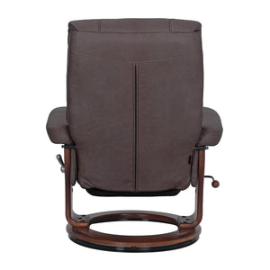 Back view of Valencia Dark Brown Swivel Recliner with Flip Up Footrest