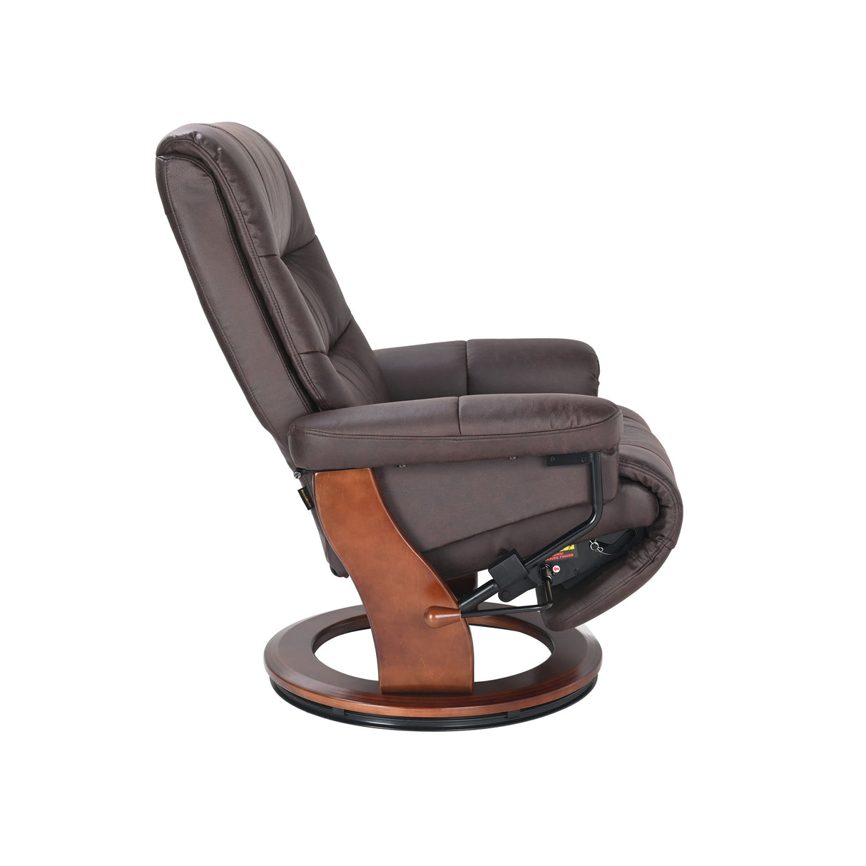 Side view of Valencia Dark Brown Swivel Recliner with Flip Up Footrest
