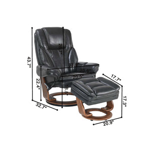 Detail image of Hana Gray Recliner with Ottoman with overlay of product dimensions