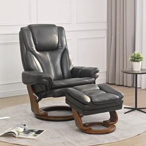 A room setting featuring Hana Gray Recliner with Ottoman
