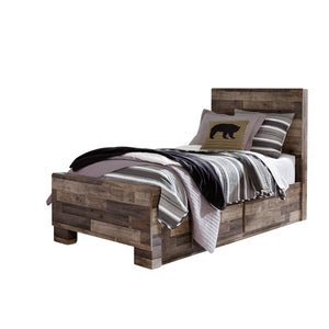 Front right view of Derekson Gray Twin Storage Bed
