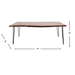Detail image of Natures Edge Light Chestnut 79 Inch Dining Table with overlay of product dimensions
