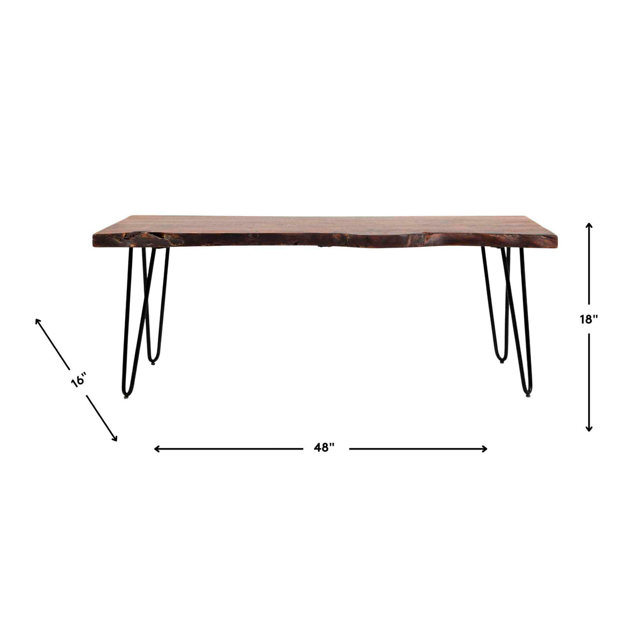 Detail image of Natures Edge Light Chestnut 48 Inch Bench with overlay of product dimensions