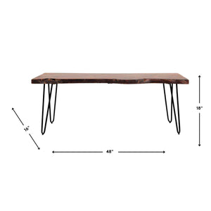 Detail image of Natures Edge Light Chestnut 48 Inch Bench with overlay of product dimensions