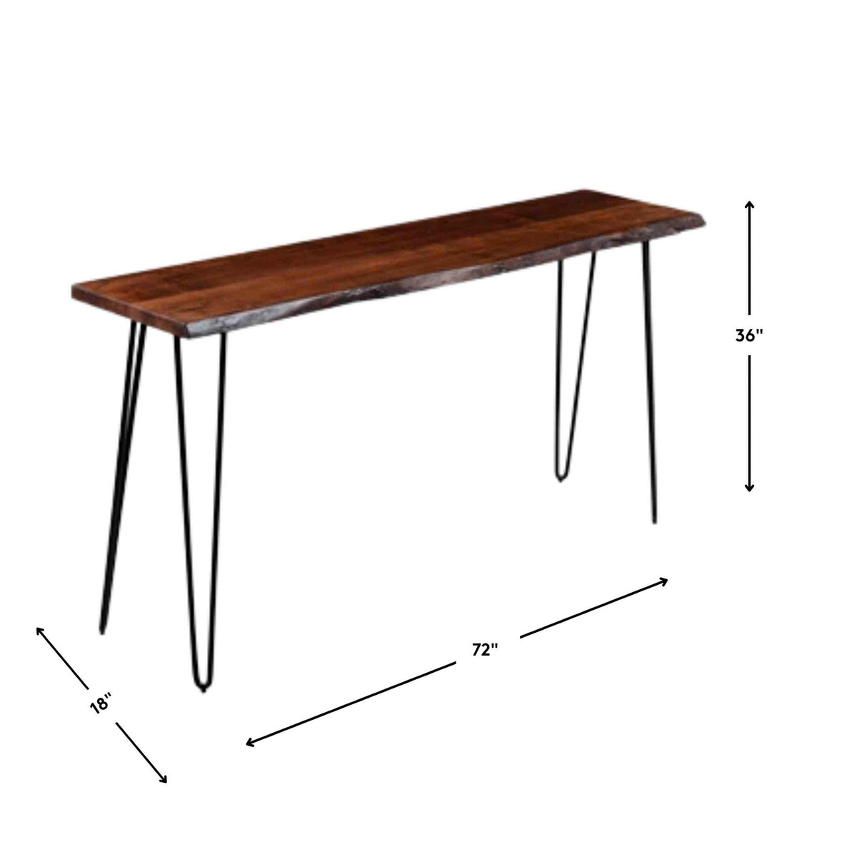 Detail image of Natures Edge Light Chestnut 72 Inch Counter Table with overlay of product dimensions