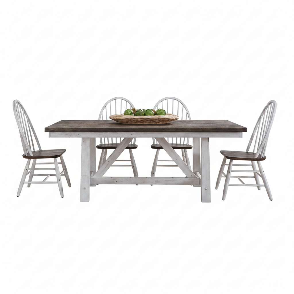 Farmhouse White Fixed 5 Piece Dining Set QK1043911