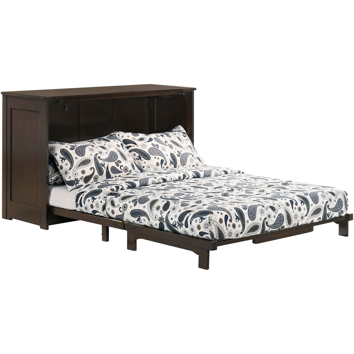 Open view of Orion Chocolate Full Cabinet Bed