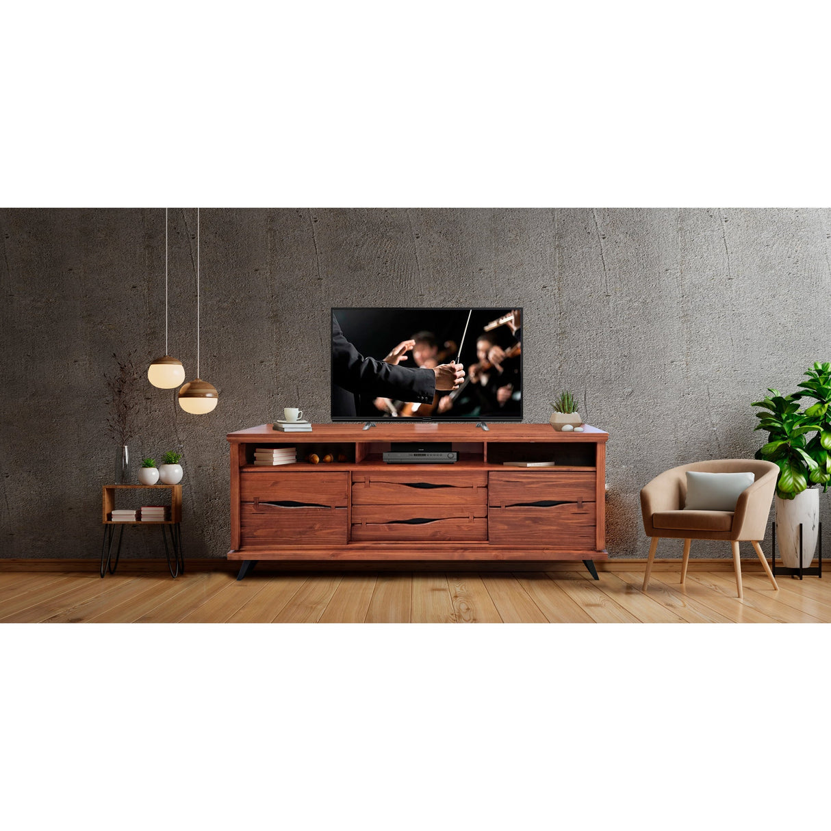 A room setting featuring Dana Point Rustic Brown 80 Inch Console