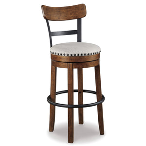 Front left view of Valebeck Brown Swivel Bar Stool