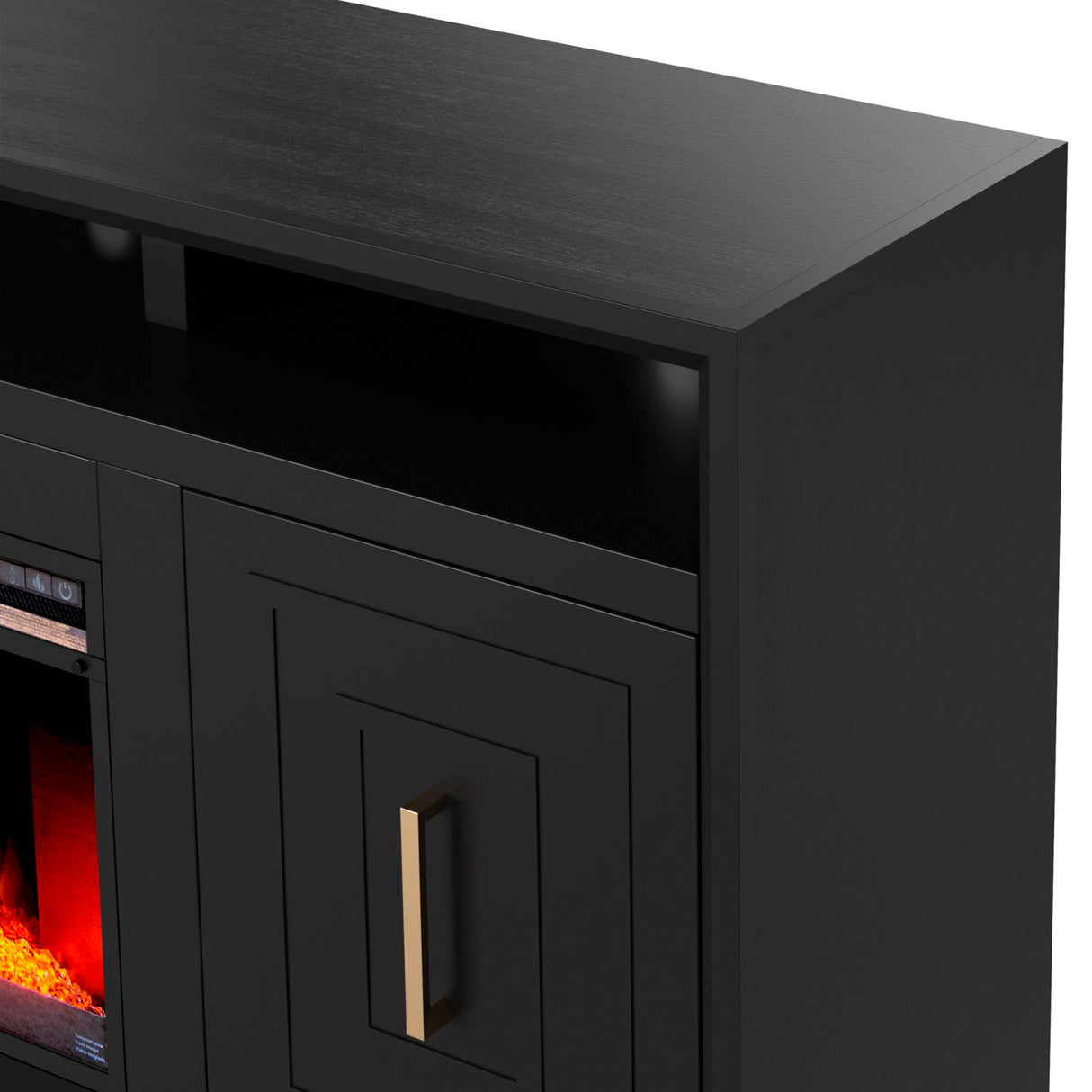 Detail view of Sunset Seal 83 Inch Fireplace Console