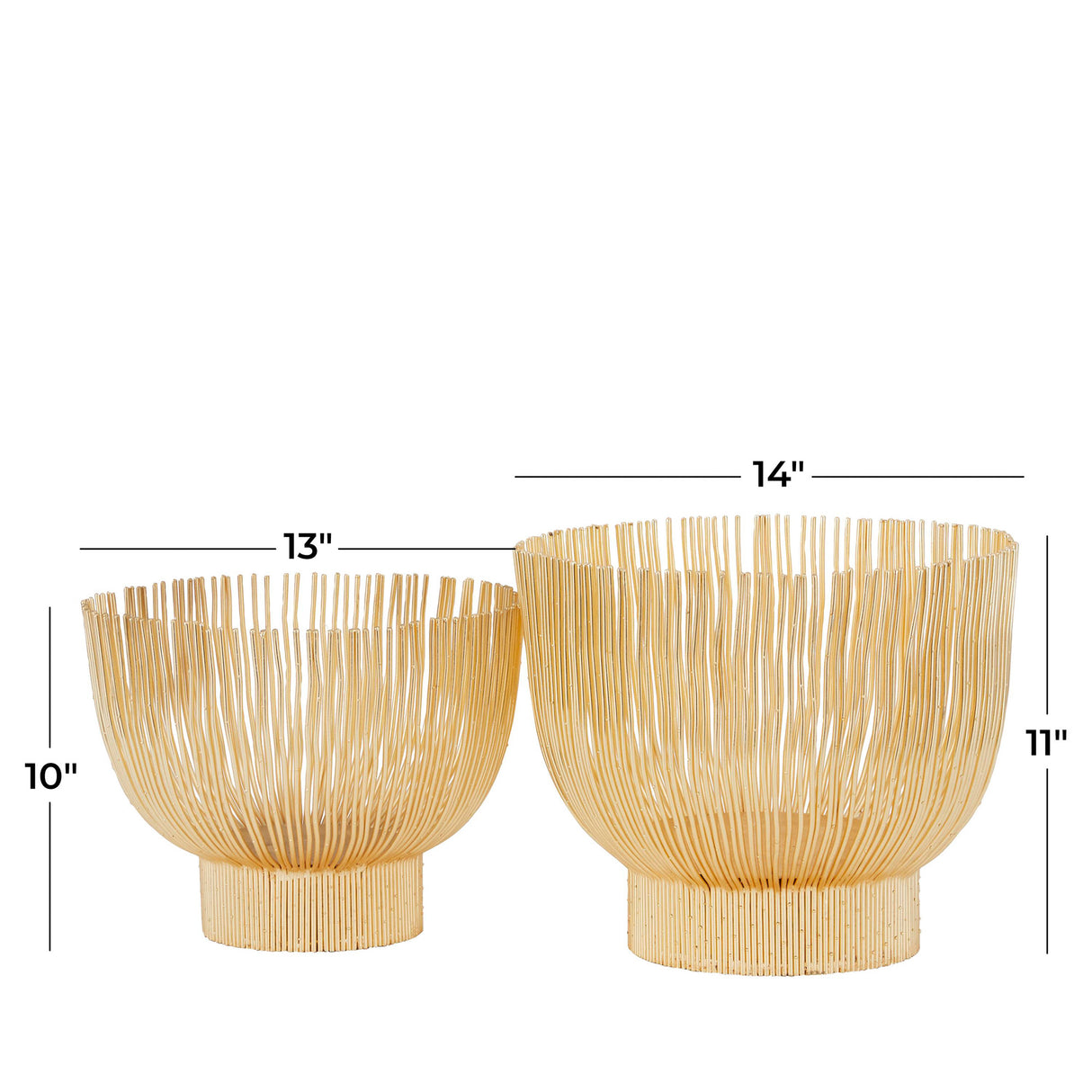 Detail image of Elevated Chic Gold Set of 2 Metal Bowls with overlay of product dimensions
