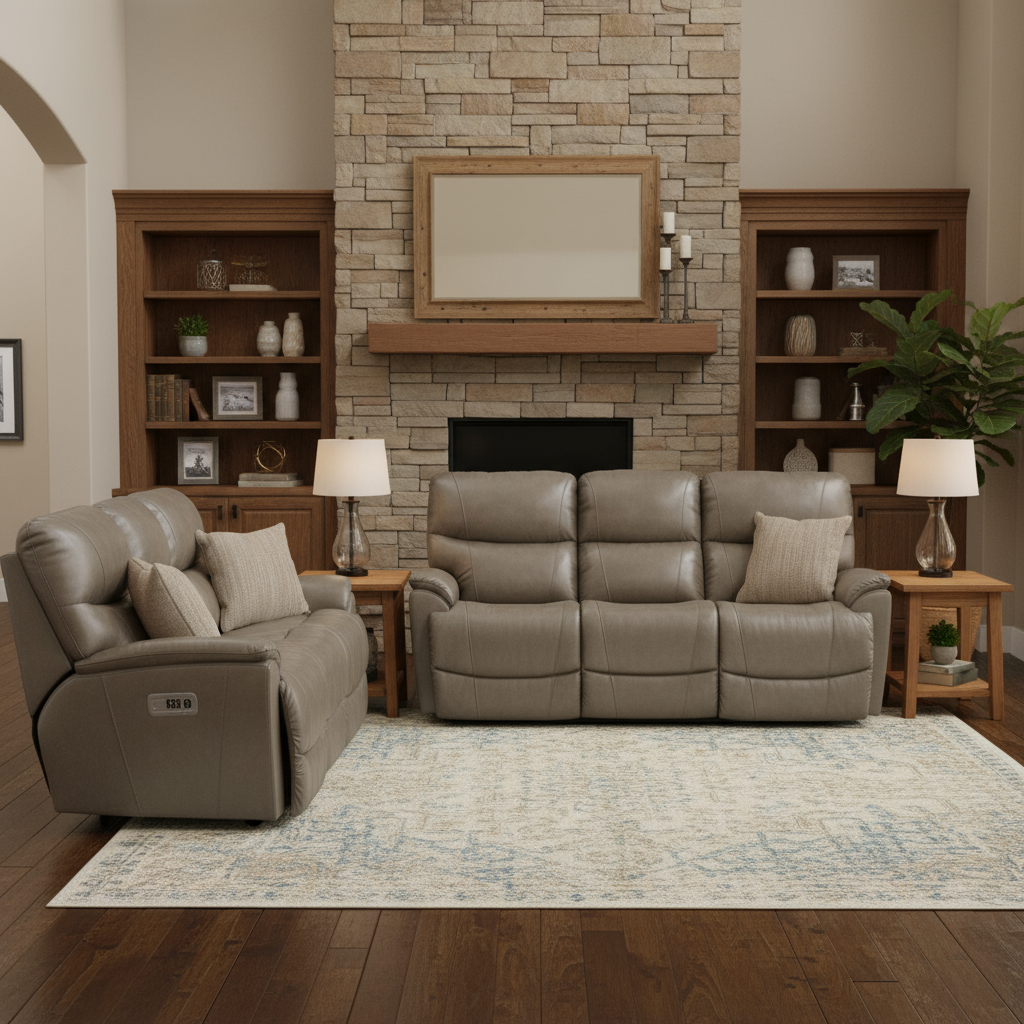 Trouper Leather Tri-Power Reclining Sofa - Room Shot