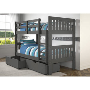 Jordan Gray Twin Over Twin Bunk Bed With Drawers QK1064808