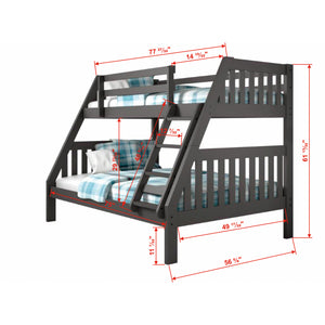 Detail image of Jordan Gray Twin Over Full Bunk Bed With Drawers with overlay of product dimensions
