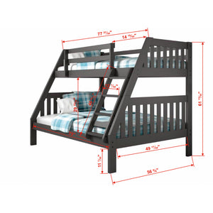 Detail image of Jordan Gray Twin Over Full Bunk Bed with overlay of product dimensions