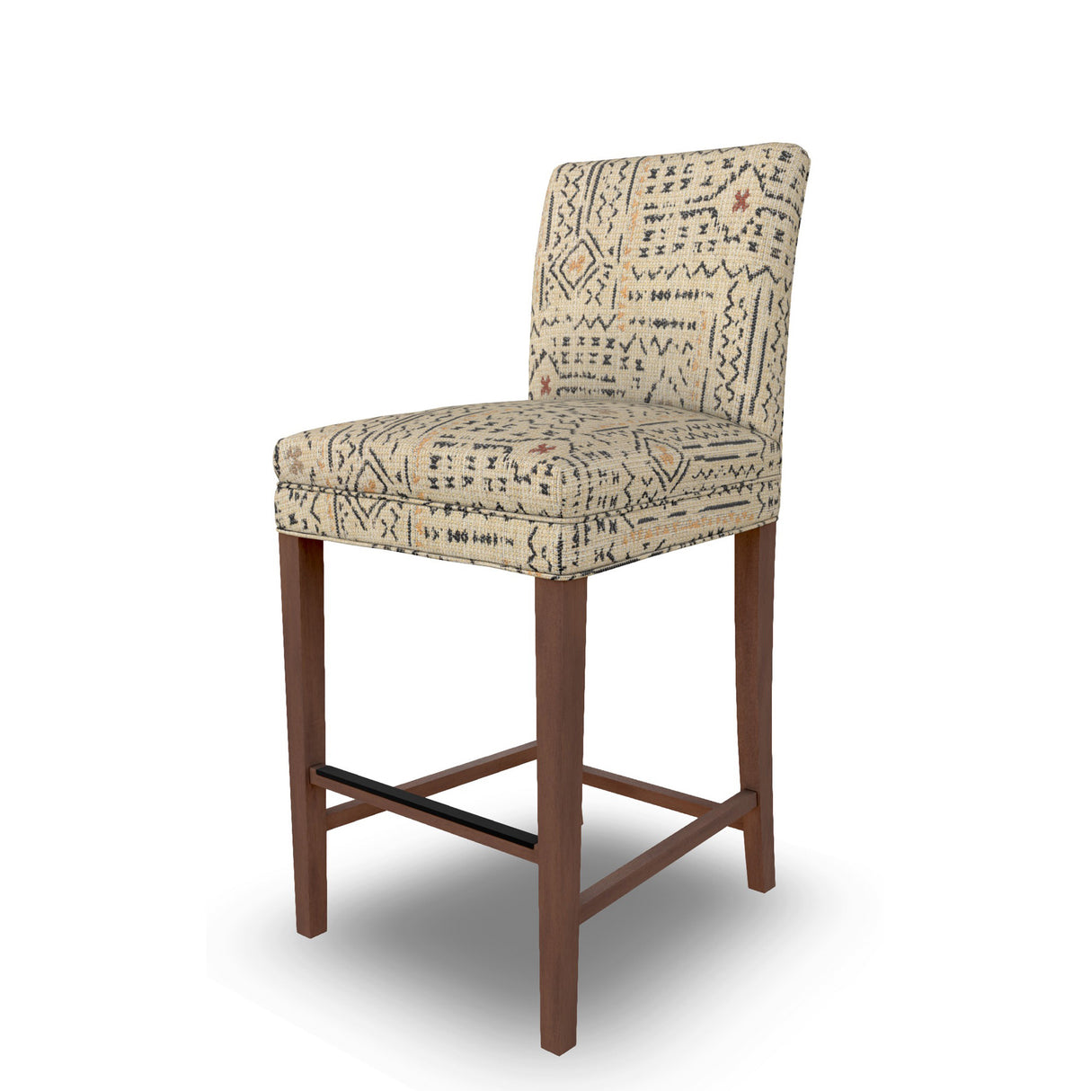 Front left view of Odellum Mudcloth Linen Counter Stool