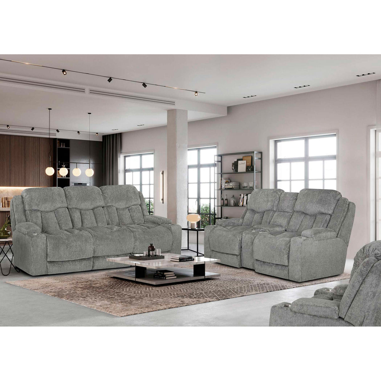 A room setting featuring Aire Ash Power+ Reclining Sofa