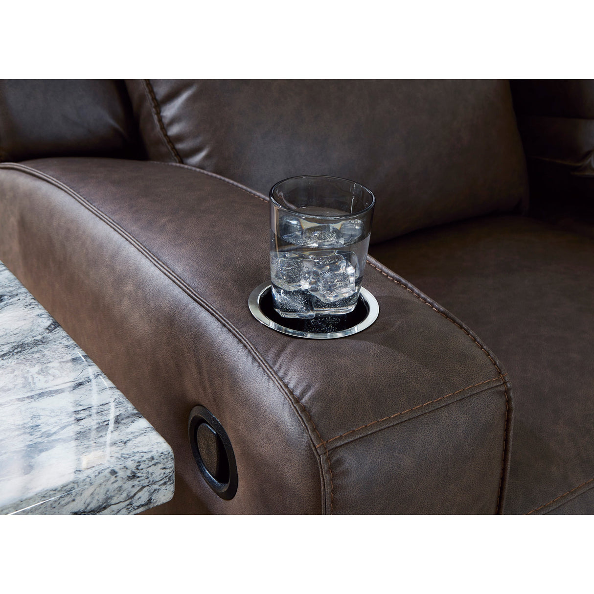 Detail view of Lavenhorne Granite Reclining Drop Down Table Sofa