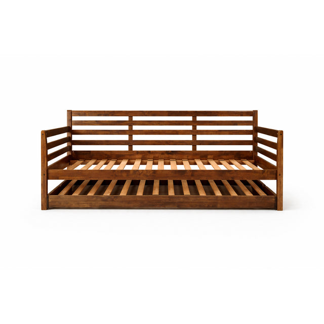 Boho Rustic Walnut Daybed with Pop Up Trundle QK1084364