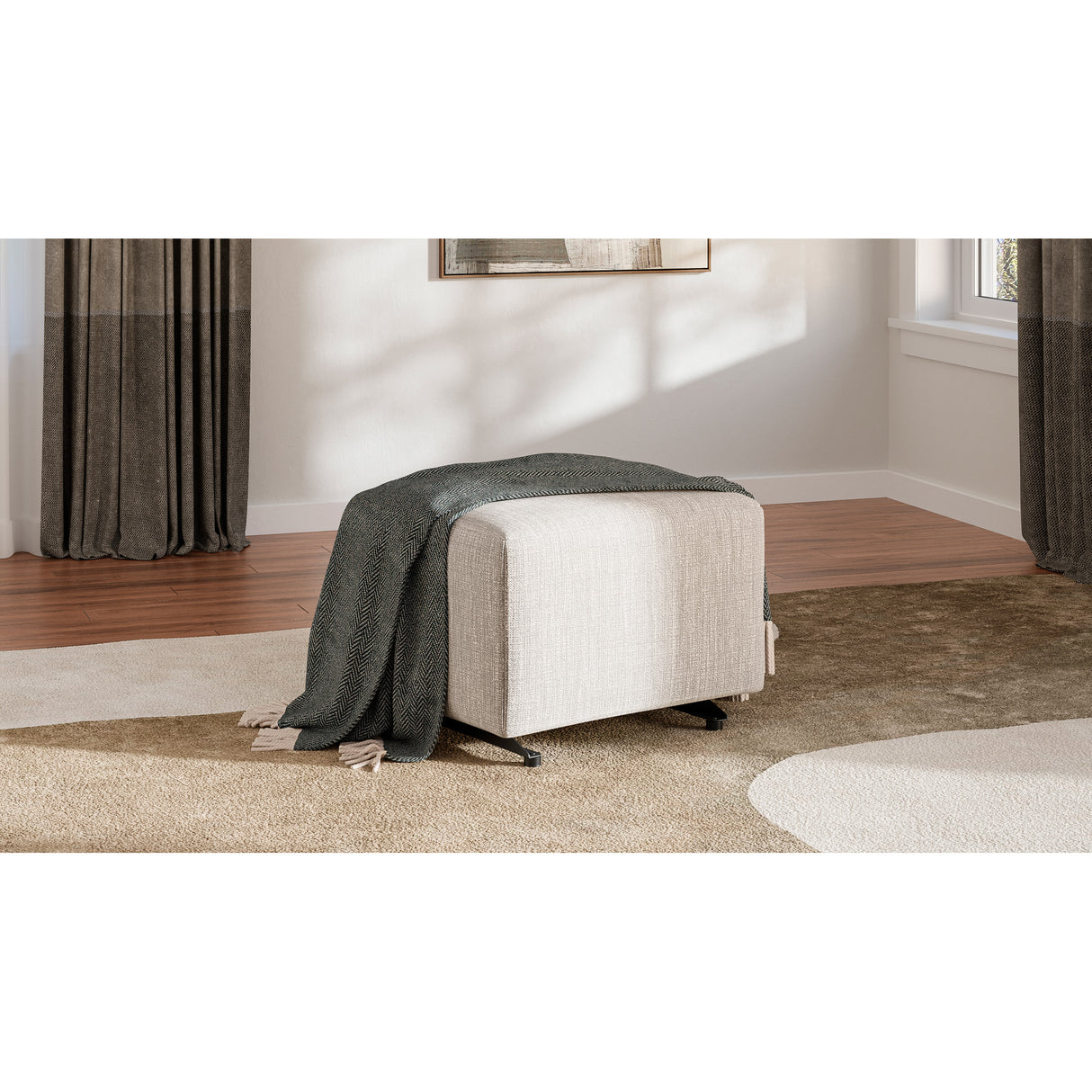 A room setting featuring Brianna Gray Gliding Ottoman