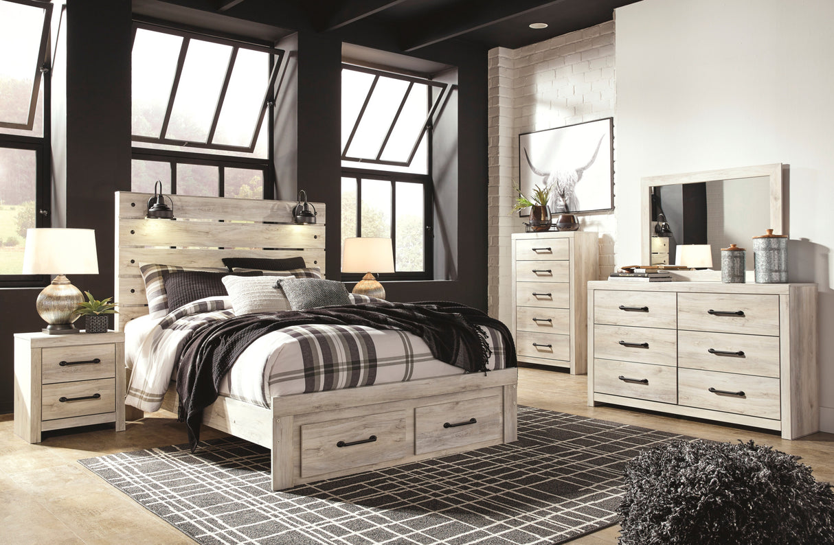 Modern bedroom with a bed, nightstands, and dressers.
