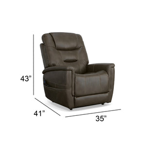 Detail image of Shaw Driftwood Lift Recliner with overlay of product dimensions