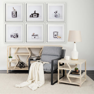 A room setting featuring T Rex White Wall Art