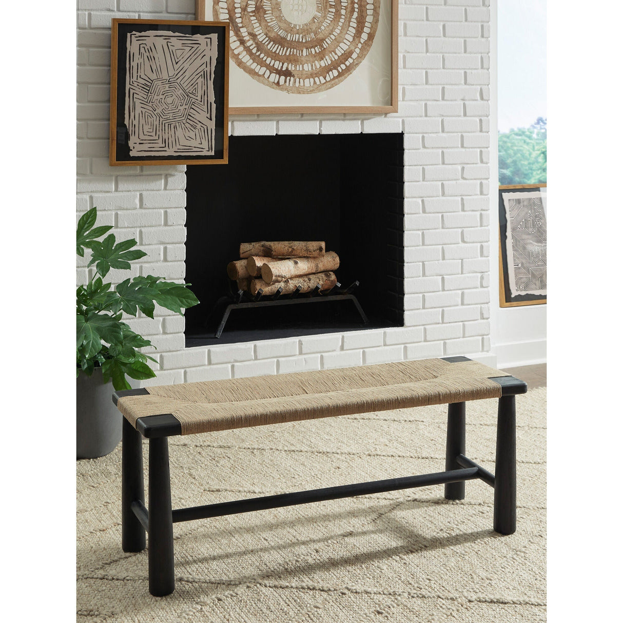 A room setting featuring Acerman Black Accent Bench