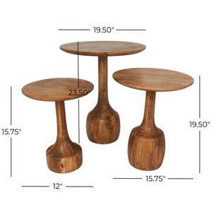 Detail image of Jabari Brown Set of 3 Accent Tables with overlay of product dimensions