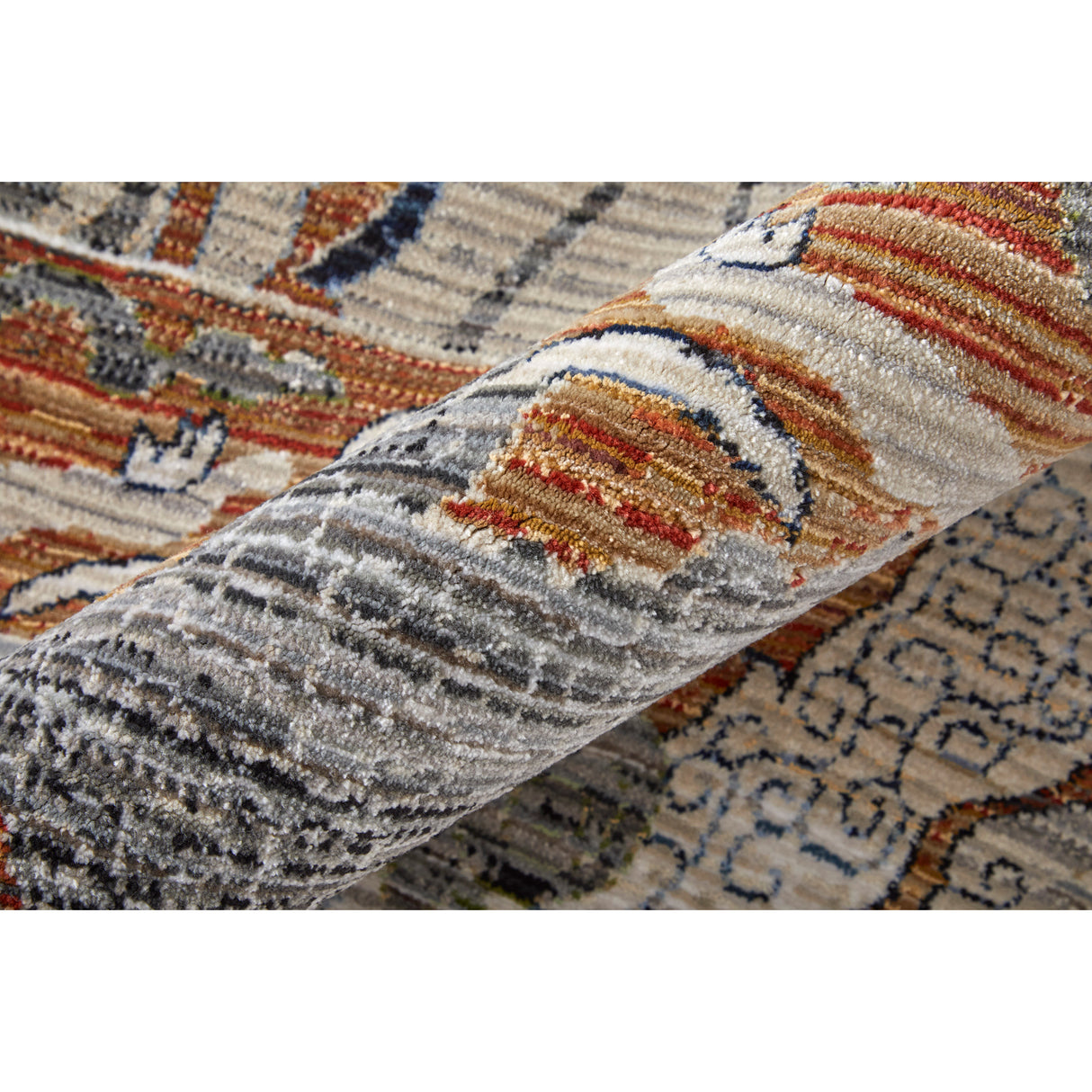 Detail image of Melrose Gray 8x10 Rug with overlay of product dimensions