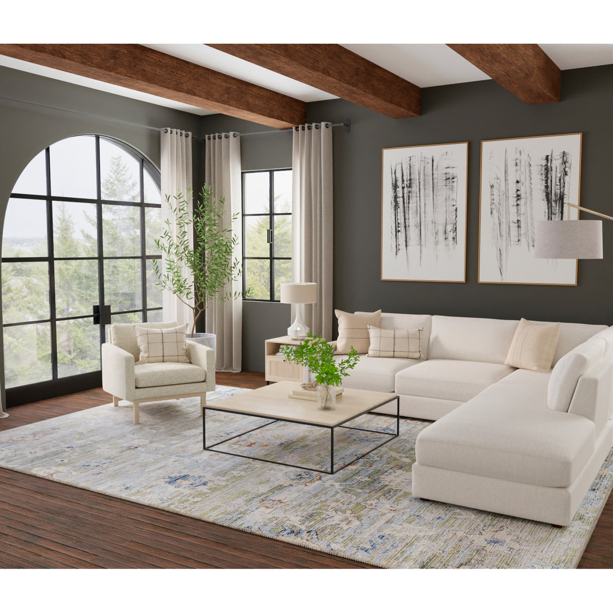 A room setting featuring Melrose Green 8x10 Rug