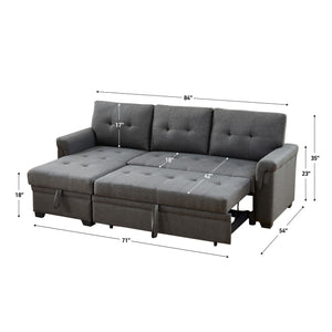 Detail image of Lucca Dark Gray Twin Sleeper Chaise Sofa with overlay of product dimensions