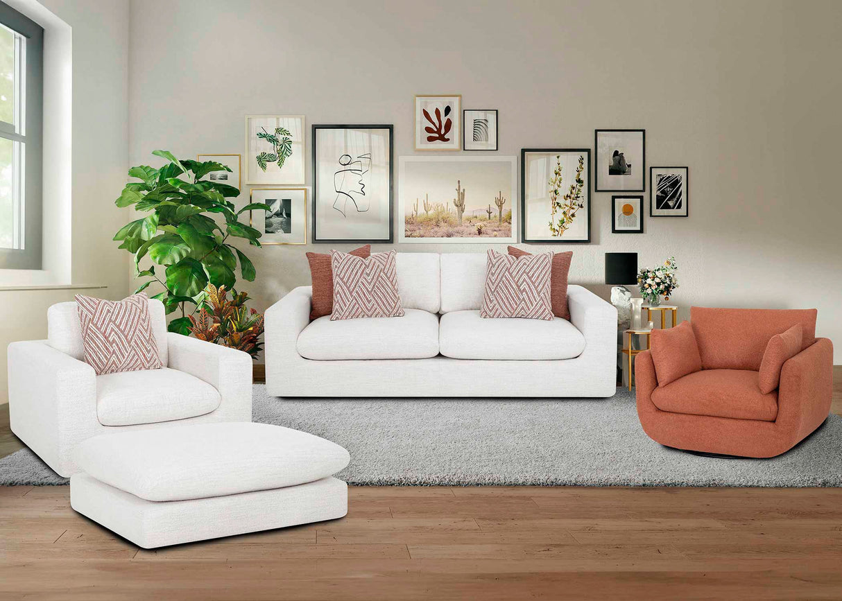 A room setting featuring Cormic Pearl Ottoman